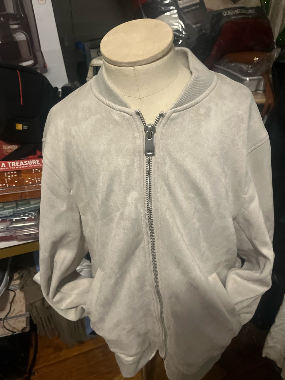 Zara  S/M Men's Light Gray Zip-Up Bomber Jacket